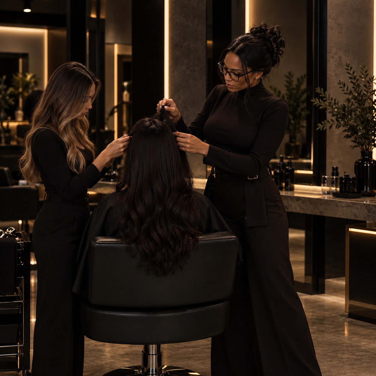 Private luxury extension education and hair shade consultation